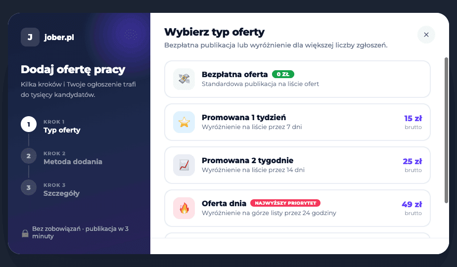 De vacaturewizard van Jober - het vacaturetype kiezen